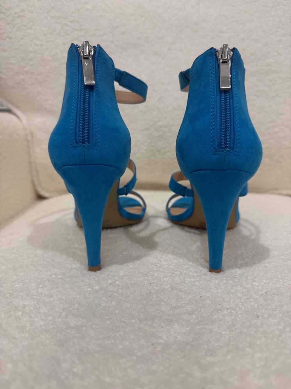 Kelly & Katie Bright Blue Triple-Strap Ankle-Zip Heels - Picture 3 of 5